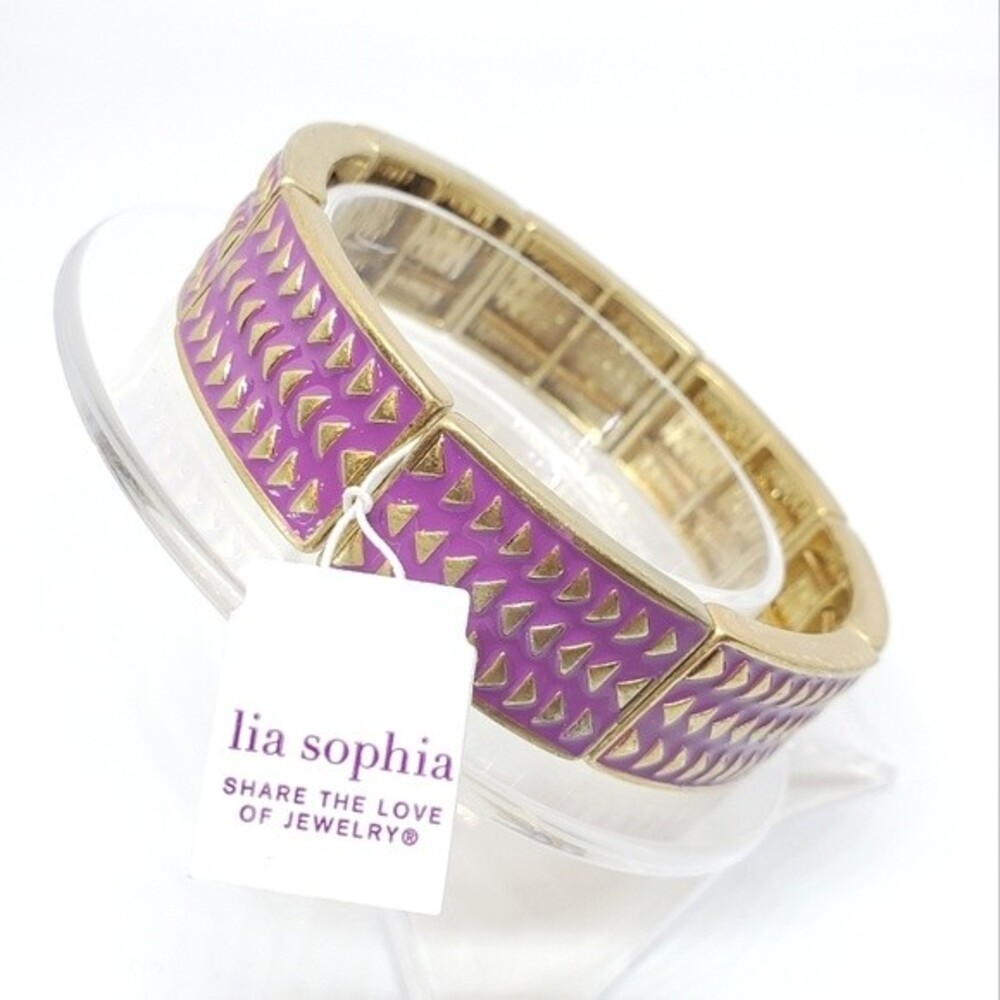 Lia Sophia Purple Enamel Gold Tone Arrow Stretch Bracelet NWT